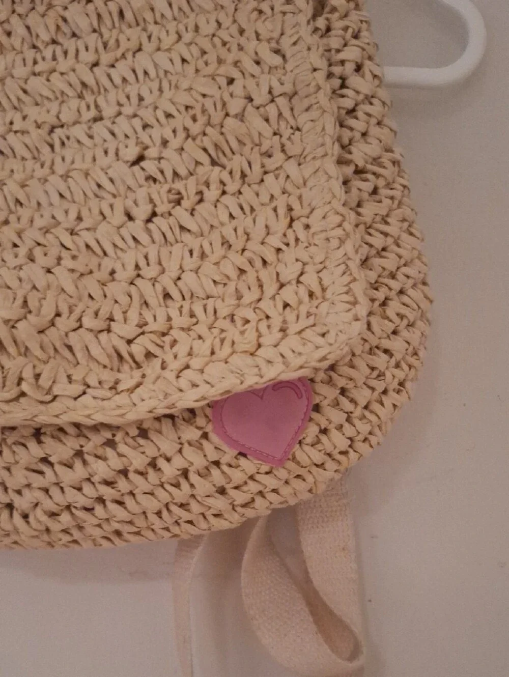 Cream Crochet Backpack with Pink Accent